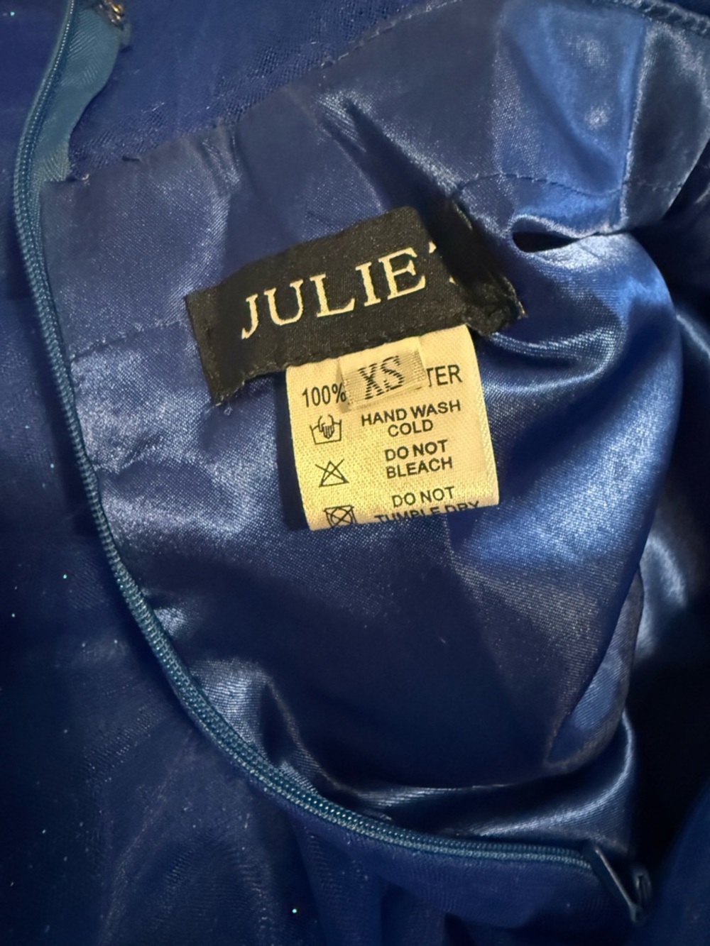 Royal Blue Beaded Tulle Midi Dress with Spaghetti Straps - Picture 3 of 3